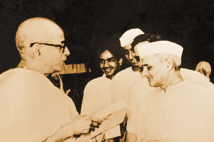Srila Prabhupada showing Srimad-Bhagavatam to Lal Bahadur Shastri